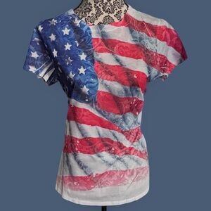 Made in the USA Red White Blue Stars Stripes Top Large 12/14 Patriotic American